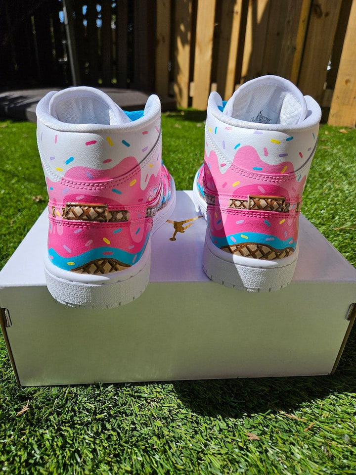 Custom Air Jordan 1 Baby Pink And Blue With Ice - Cream Pattern