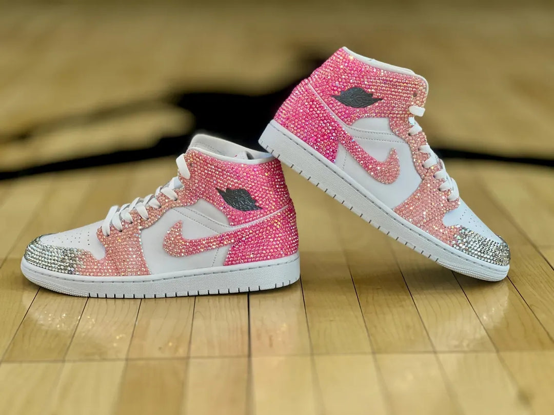 Custom Air Jordan 1 Baby Pink And Sliver Rhinestones
