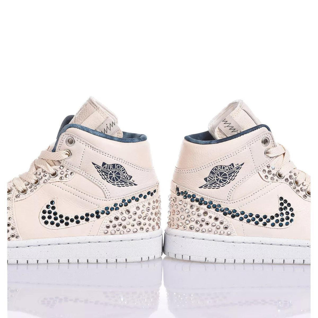 Custom Air Jordan 1 Beige With Rhinestones
