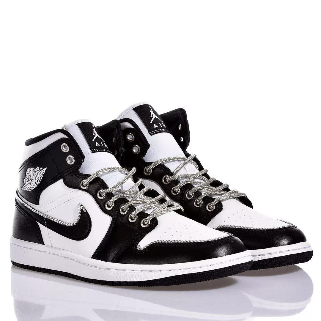 Custom Air Jordan 1 Black and White With Rhinestones