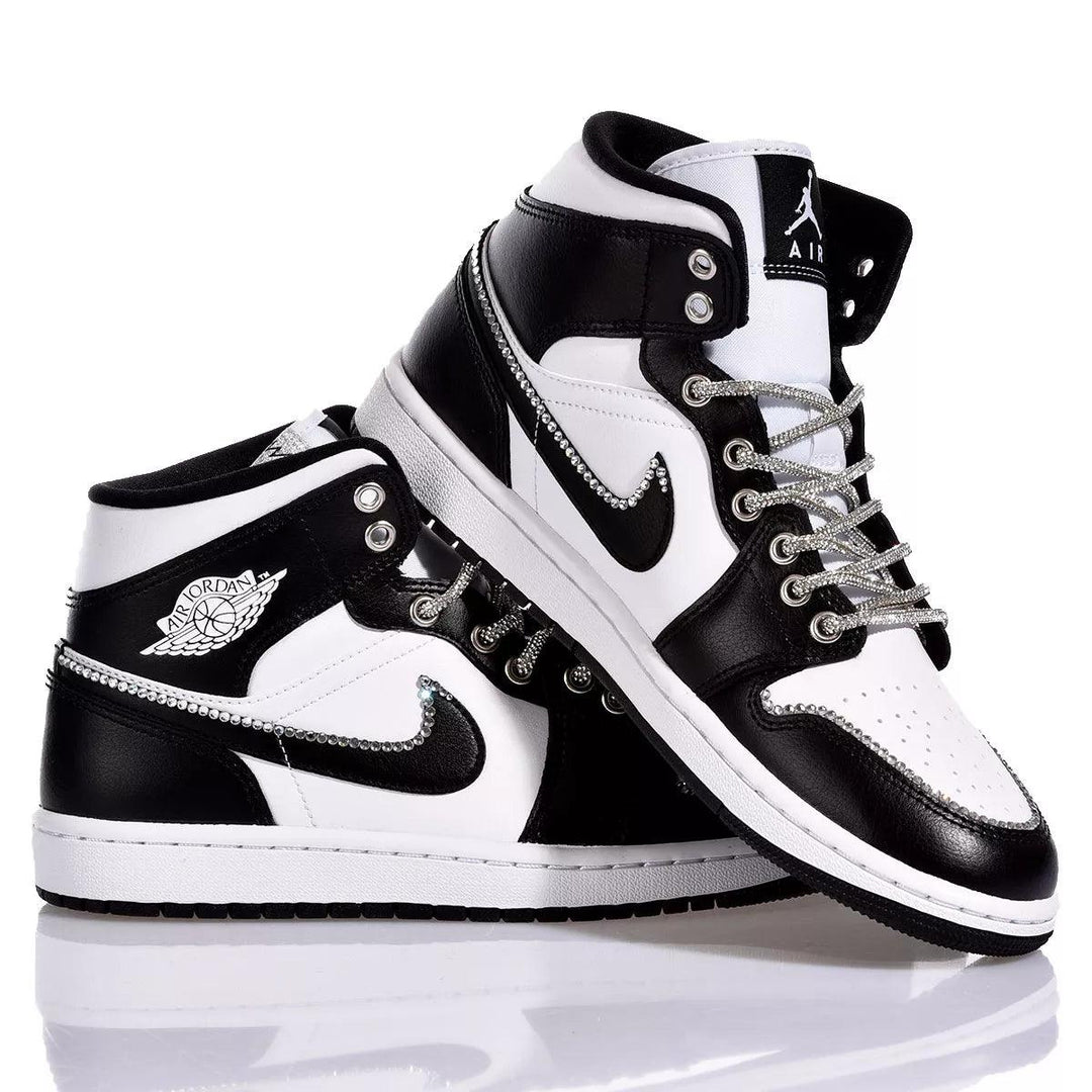 Custom Air Jordan 1 Black and White With Rhinestones