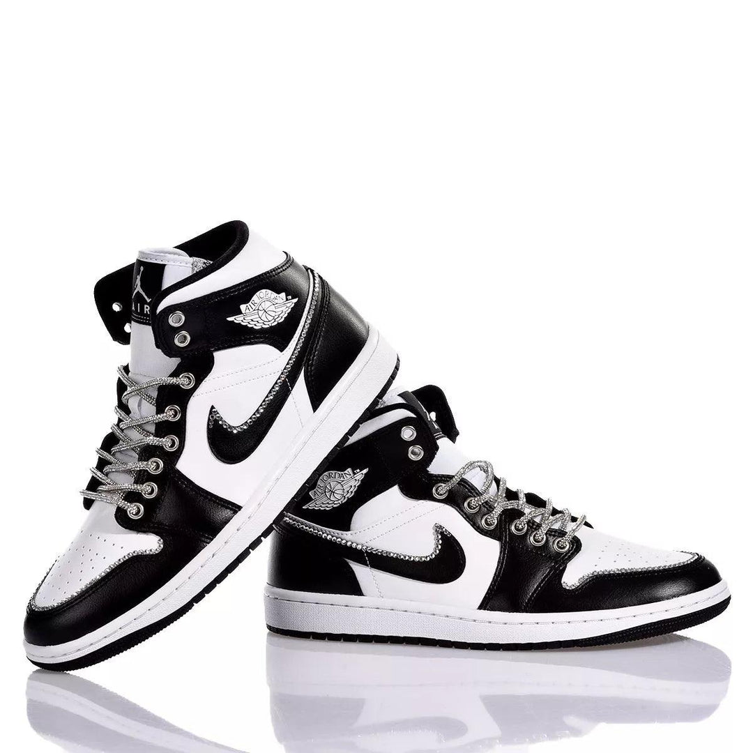 Custom Air Jordan 1 Black and White With Rhinestones