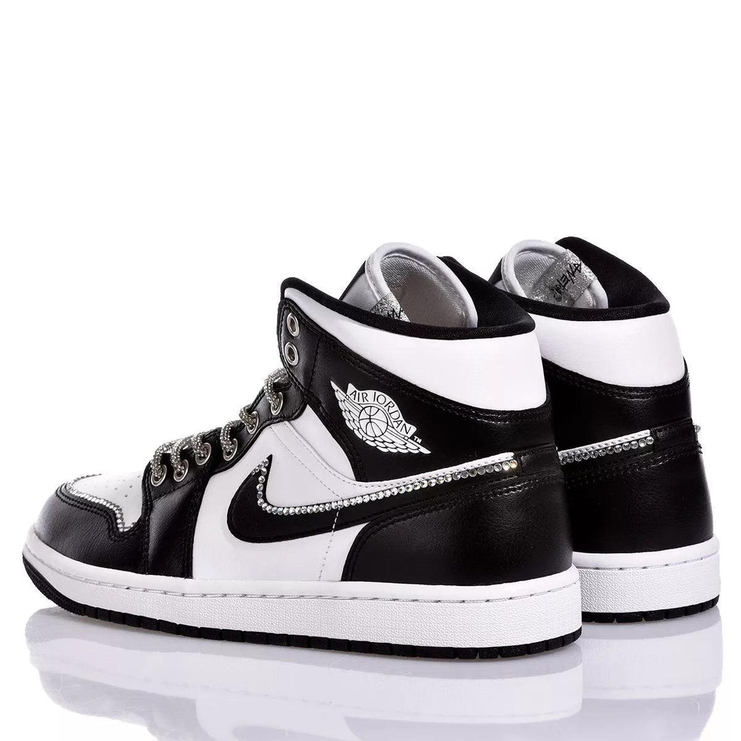 Custom Air Jordan 1 Black and White With Rhinestones