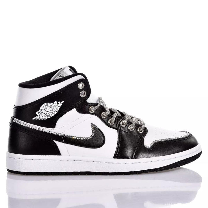 Custom Air Jordan 1 Black and White With Rhinestones