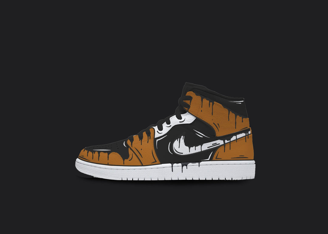 Custom Air Jordan 1 Black Brown Drip Pattern