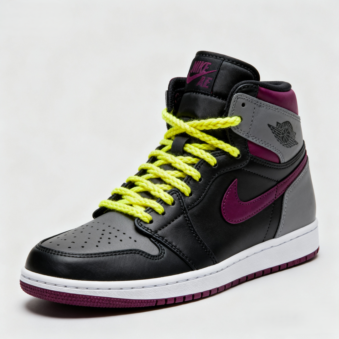 Custom Air Jordan 1 Black Gray Purple With Yellow Laces