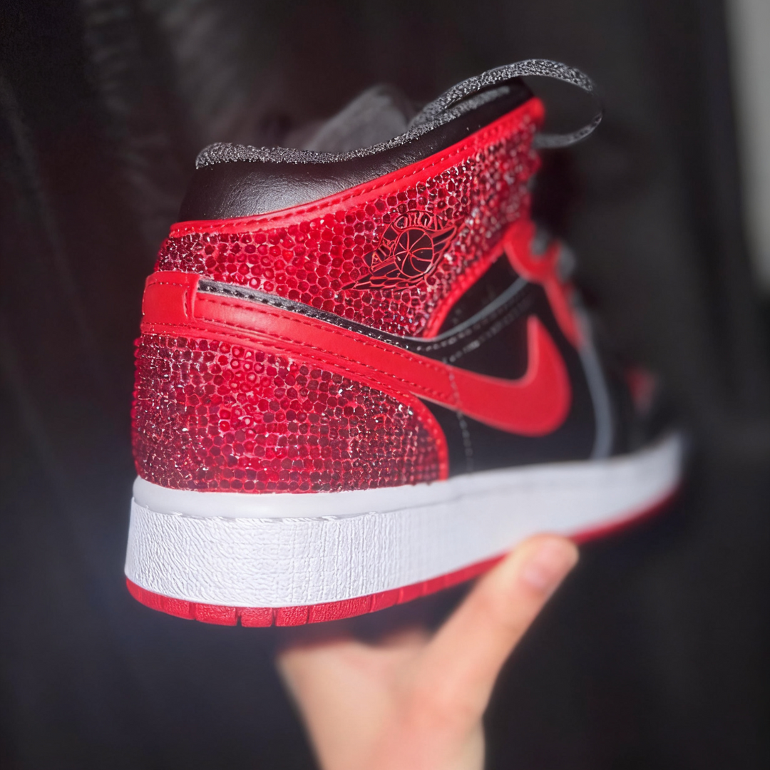 Custom Air Jordan 1 Black Red Rhinestone Design