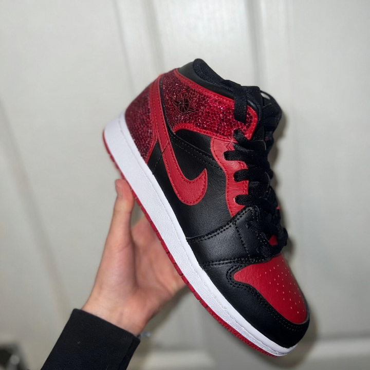 Custom Air Jordan 1 Black Red Rhinestone Design