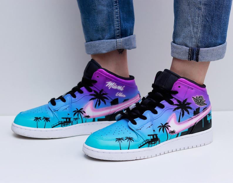 Custom Air Jordan 1 Blue And Purple With Palm Tree