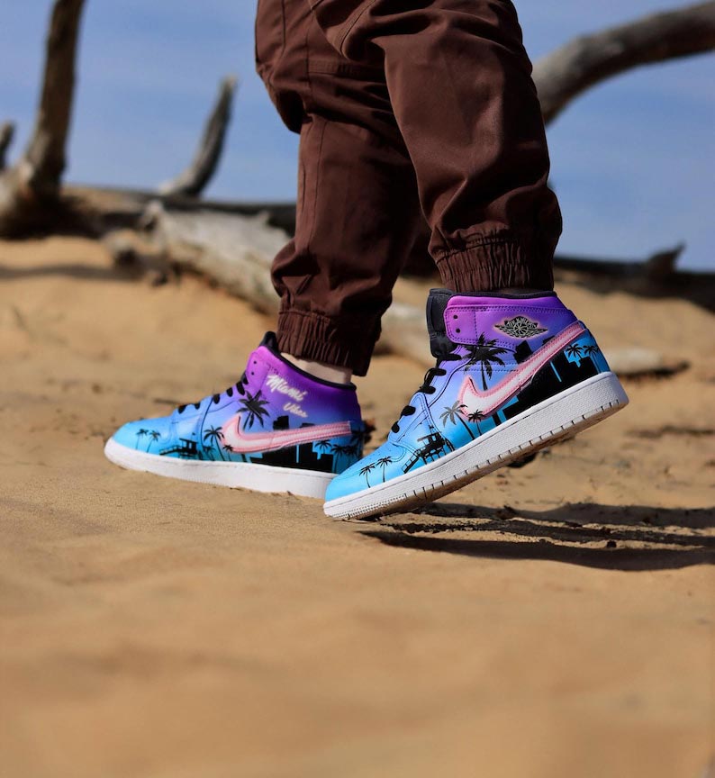Custom Air Jordan 1 Blue And Purple With Palm Tree