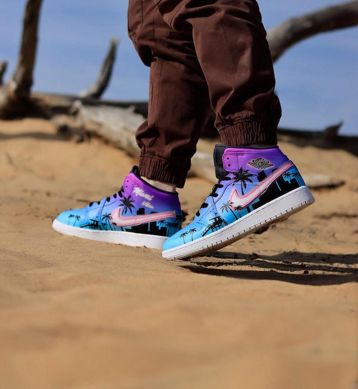 Custom Air Jordan 1 Blue And Purple With Palm Tree