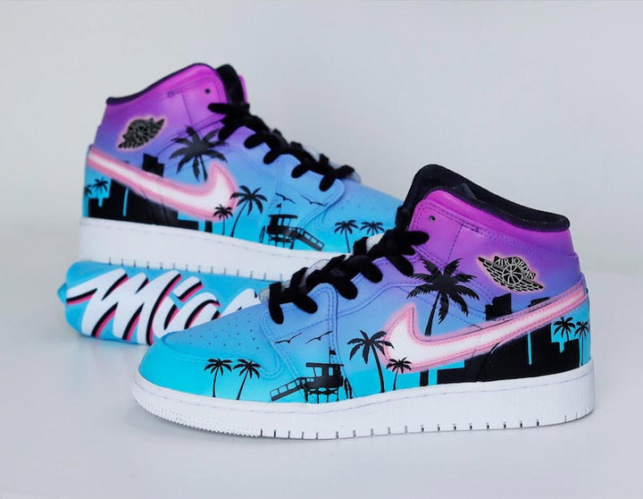 Custom Air Jordan 1 Blue And Purple With Palm Tree