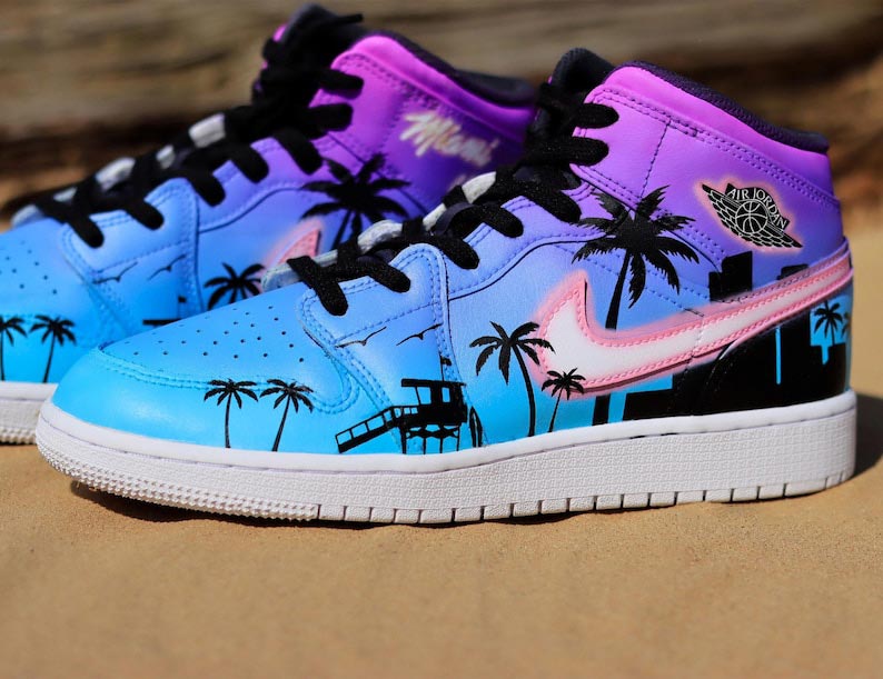 Custom Air Jordan 1 Blue And Purple With Palm Tree