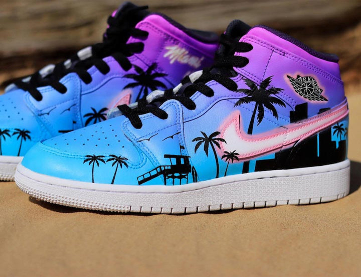 Custom Air Jordan 1 Blue And Purple With Palm Tree