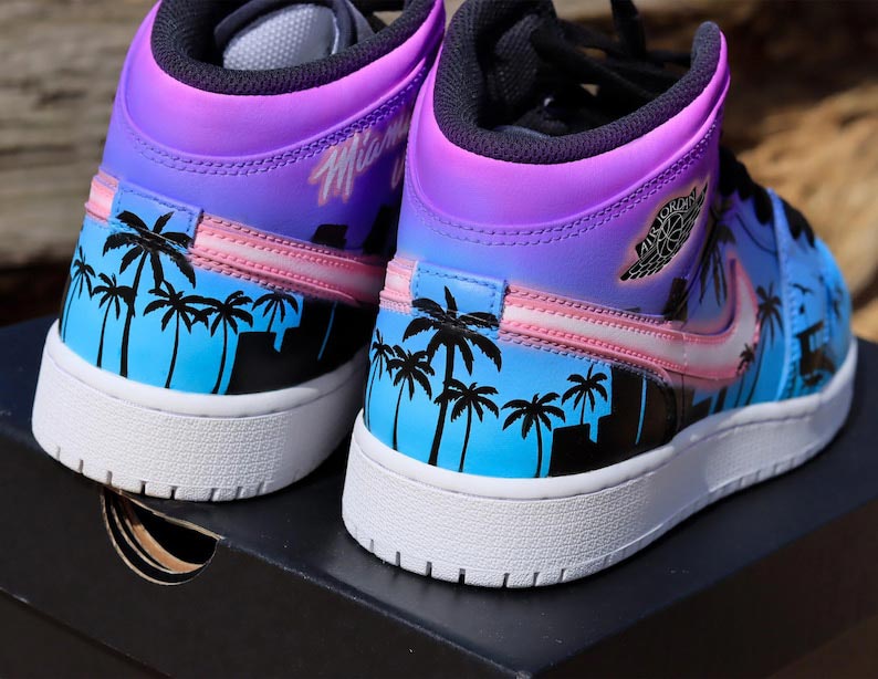 Custom Air Jordan 1 Blue And Purple With Palm Tree