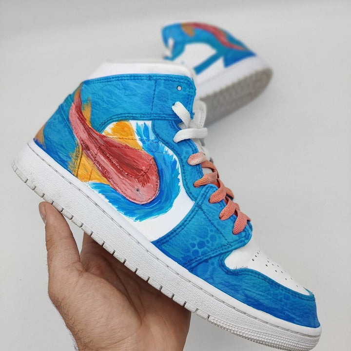 Custom Air Jordan 1 Blue White Fish Pattern