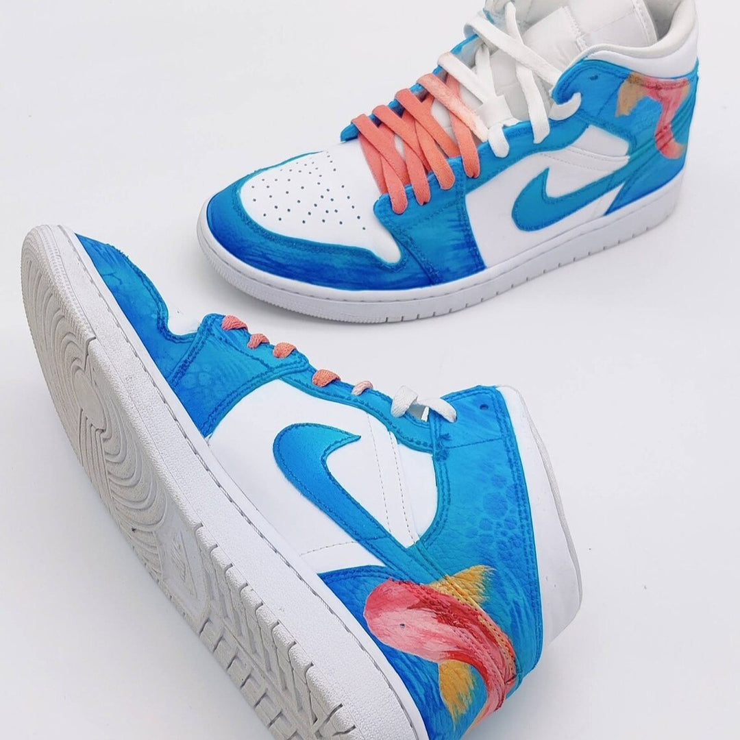Custom Air Jordan 1 Blue White Fish Pattern