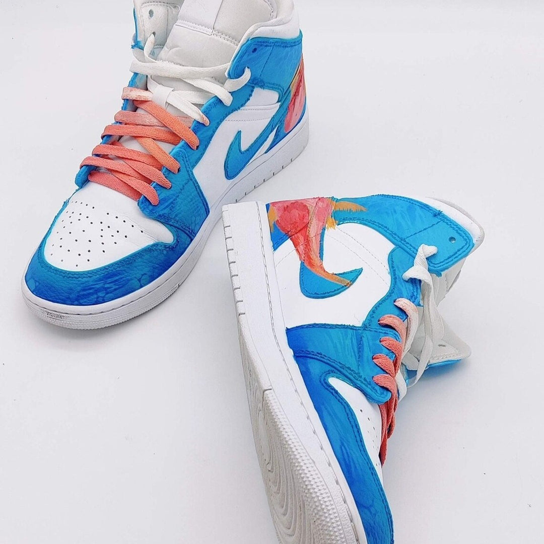 Custom Air Jordan 1 Blue White Fish Pattern