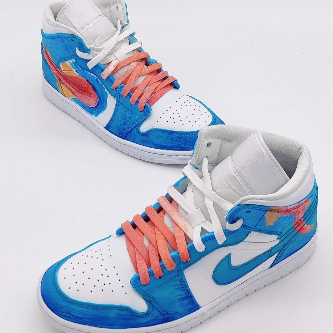 Custom Air Jordan 1 Blue White Fish Pattern