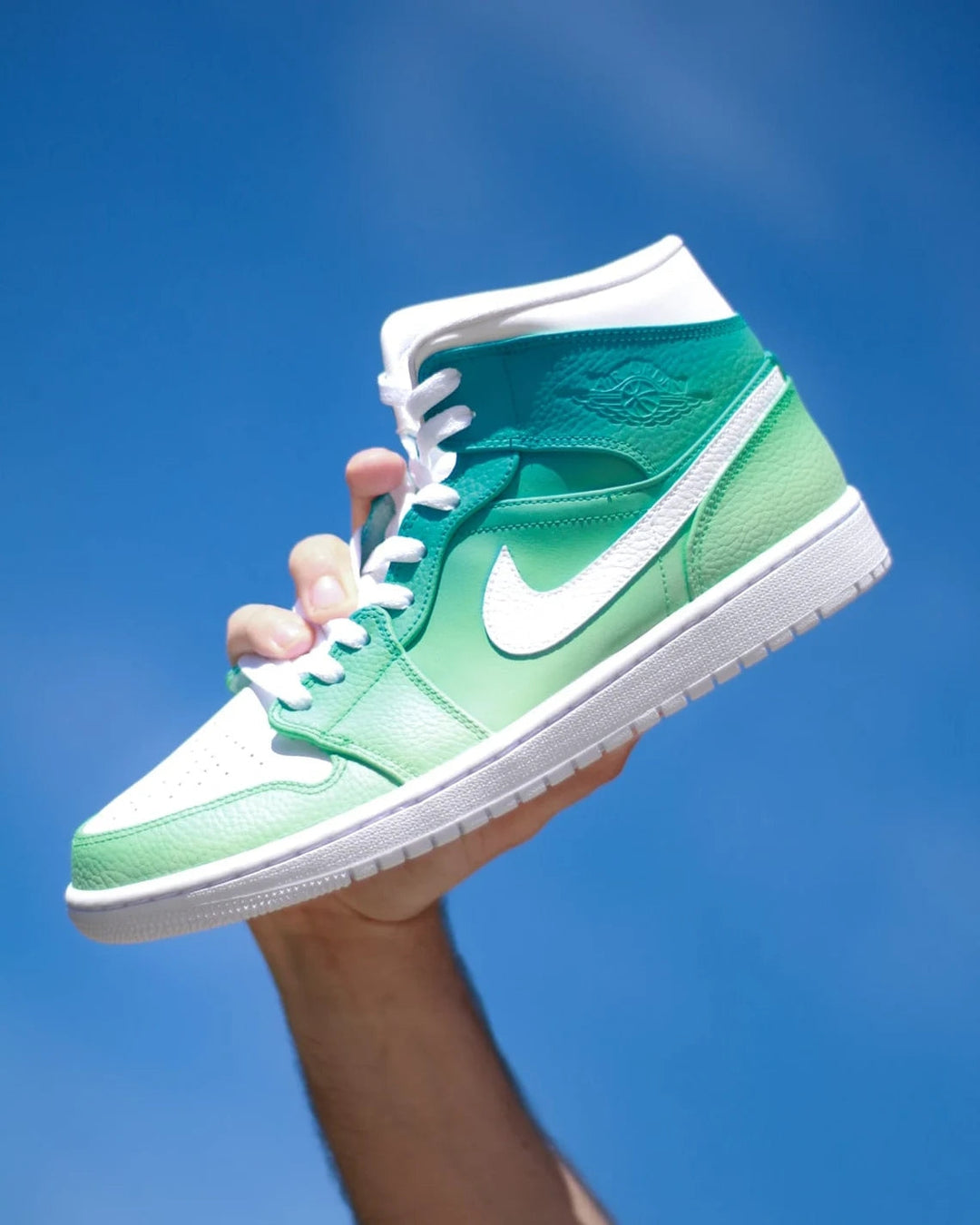 Custom Air Jordan 1 Green White Gradient Design