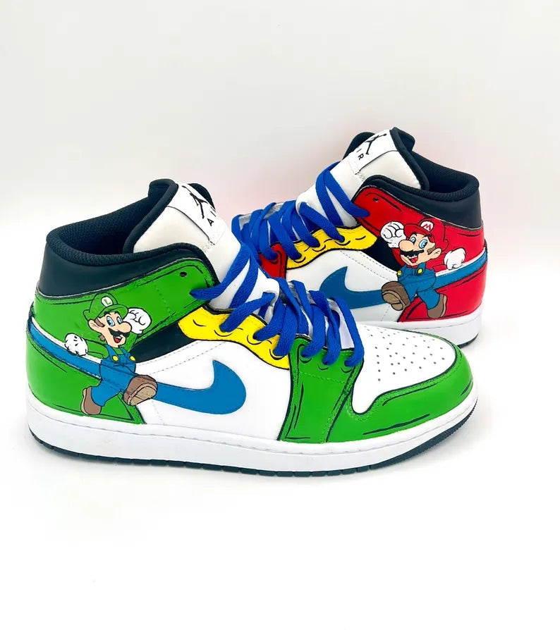 Custom Air Jordan 1 Red Green White Mario Theme
