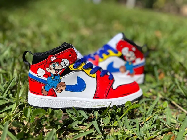 Custom Air Jordan 1 Red Green White Mario Theme