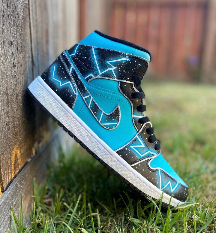 Custom Air Jordan 1 Teal Star Pattern
