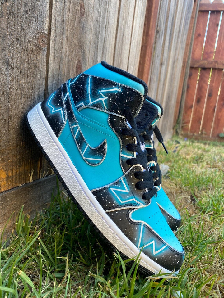 Custom Air Jordan 1 Teal Star Pattern