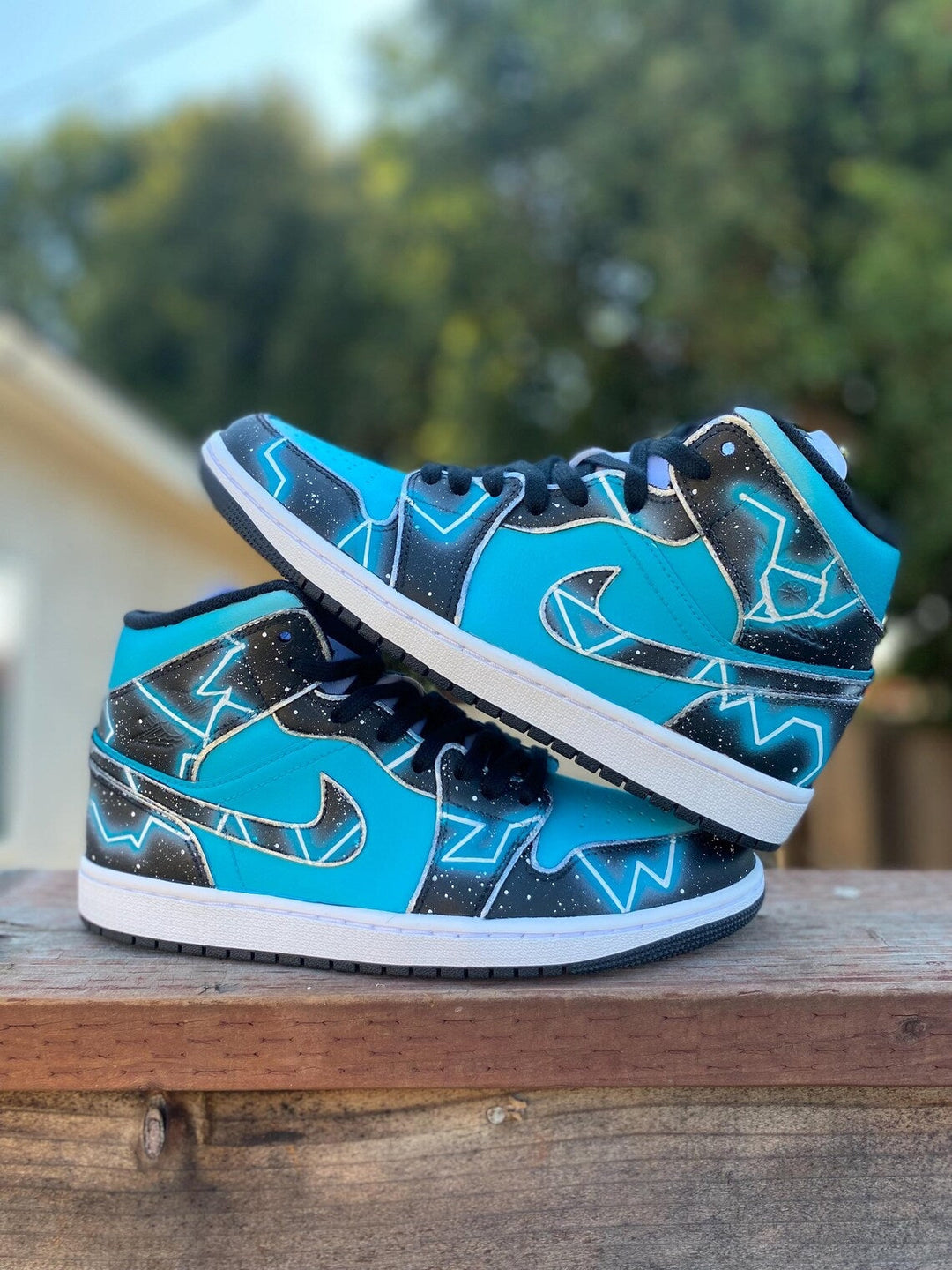 Custom Air Jordan 1 Teal Star Pattern