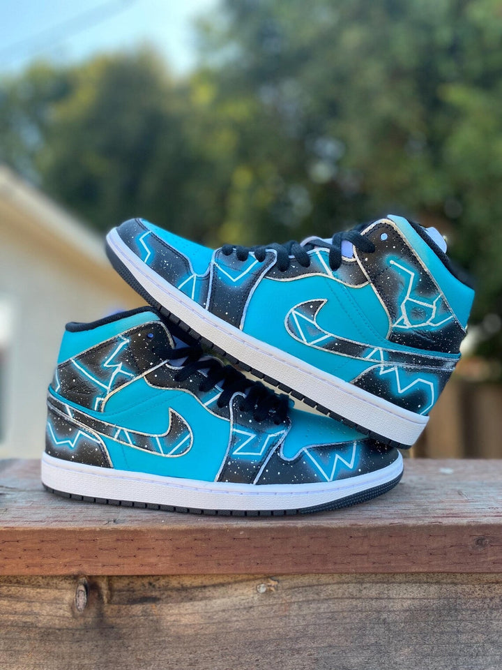Custom Air Jordan 1 Teal Star Pattern