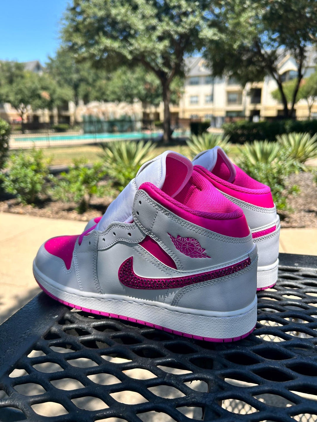 Custom Air Jordan 1 White and Hot Pink With Glittery Swooshes
