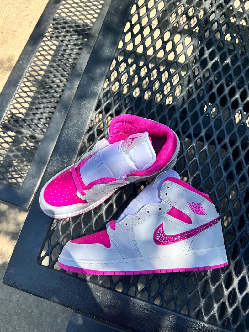 Custom Air Jordan 1 White and Hot Pink With Glittery Swooshes