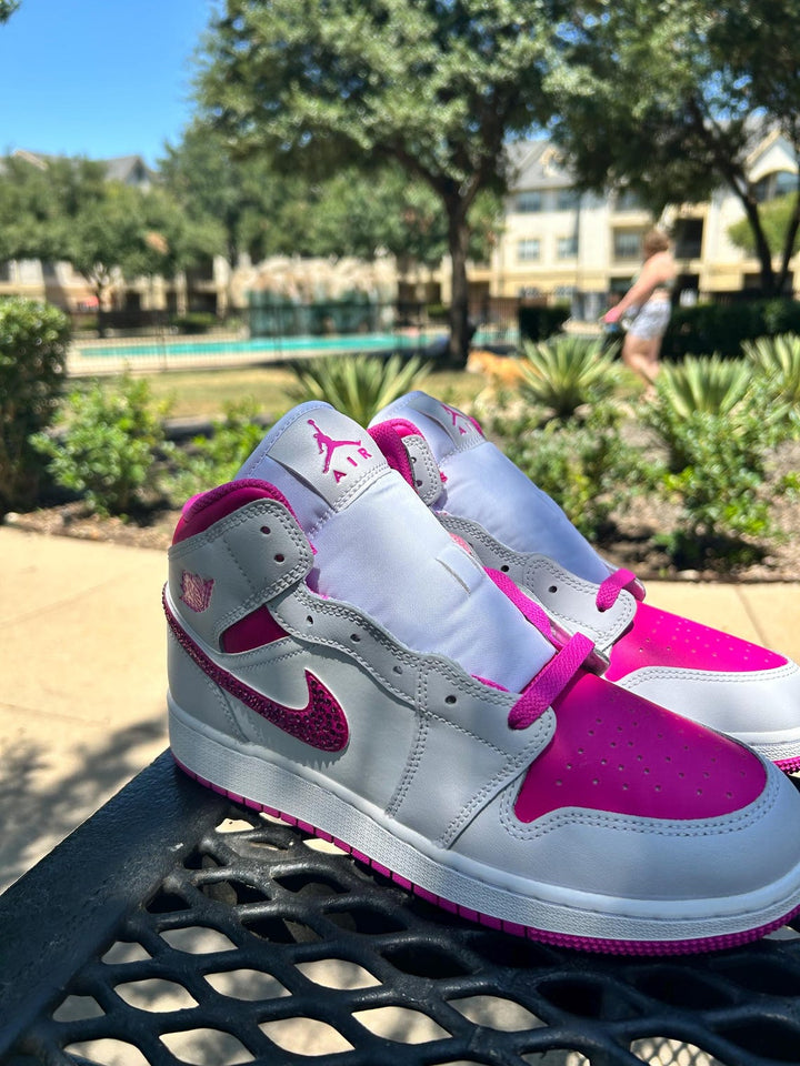 Custom Air Jordan 1 White and Hot Pink With Glittery Swooshes