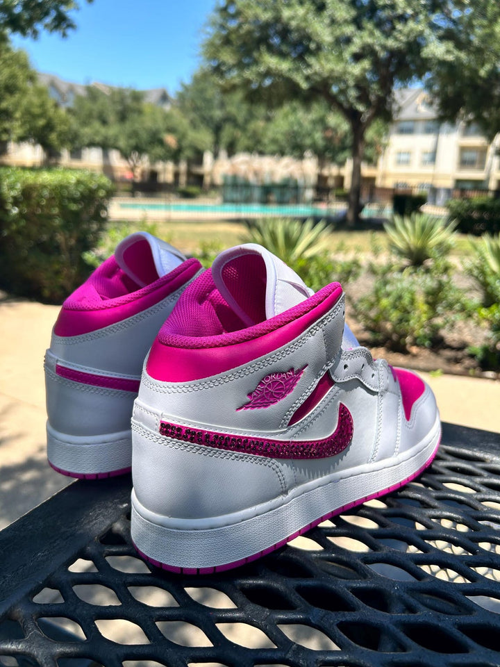 Custom Air Jordan 1 White and Hot Pink With Glittery Swooshes