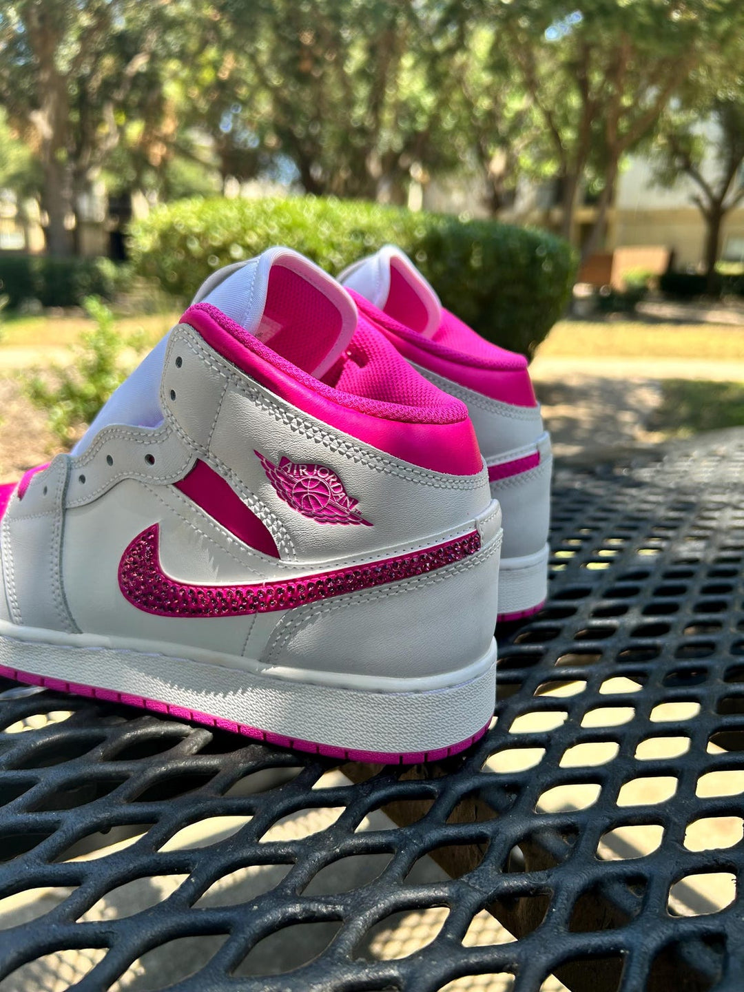 Custom Air Jordan 1 White and Hot Pink With Glittery Swooshes