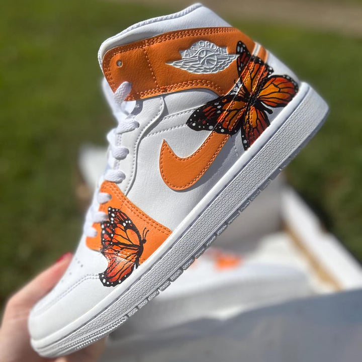 Custom Air Jordan 1 White And Orange Butterflies