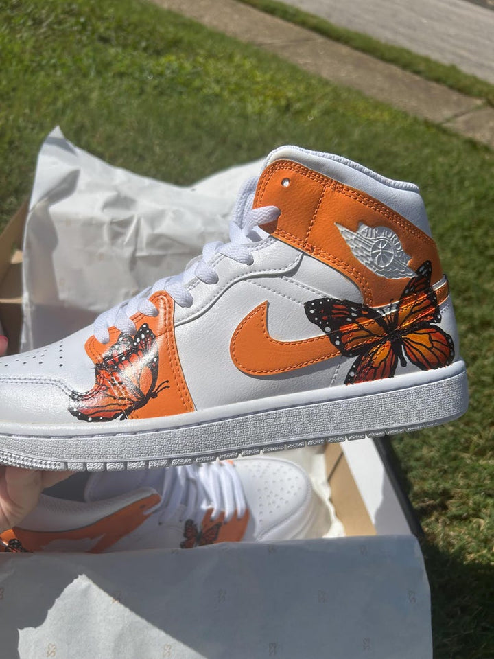 Custom Air Jordan 1 White And Orange Butterflies