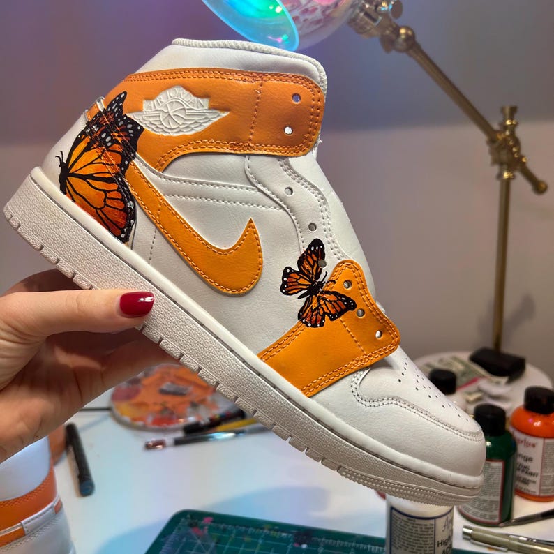 Custom Air Jordan 1 White And Orange Butterflies