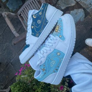 Custom Air Jordan 1 White Baby Blue Celestial Pattern