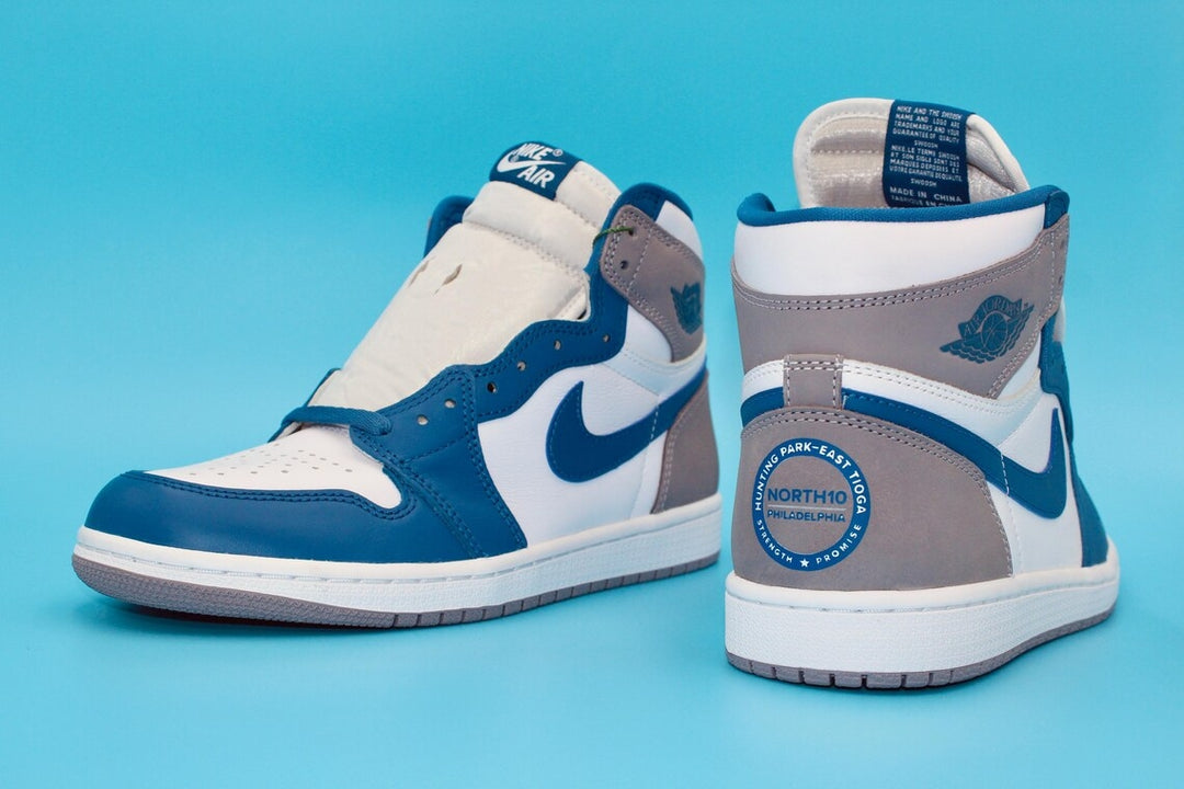 Custom Air Jordan 1 White Blue Gray With Circular Logo