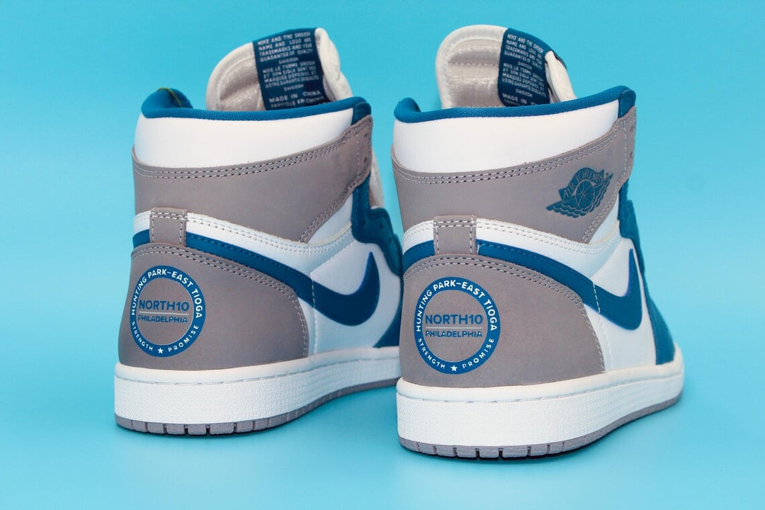 Custom Air Jordan 1 White Blue Gray With Circular Logo