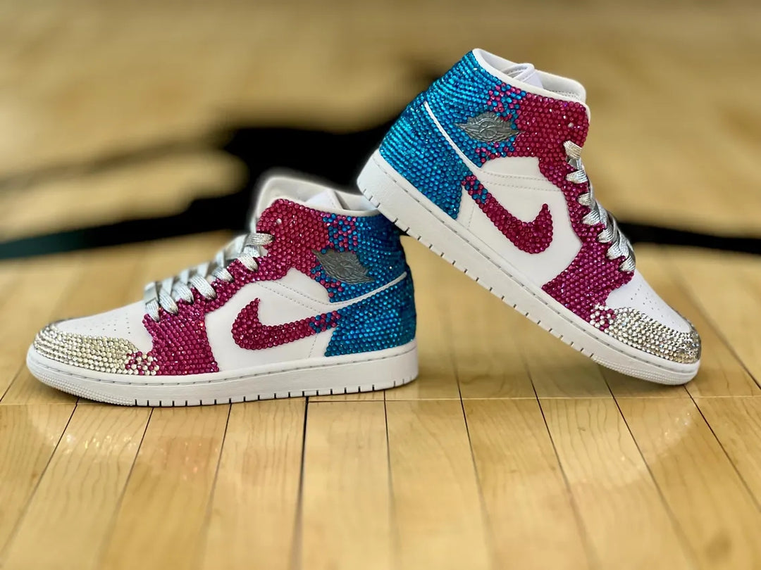 Custom Air Jordan 1 White Blue Pink Rhinestones