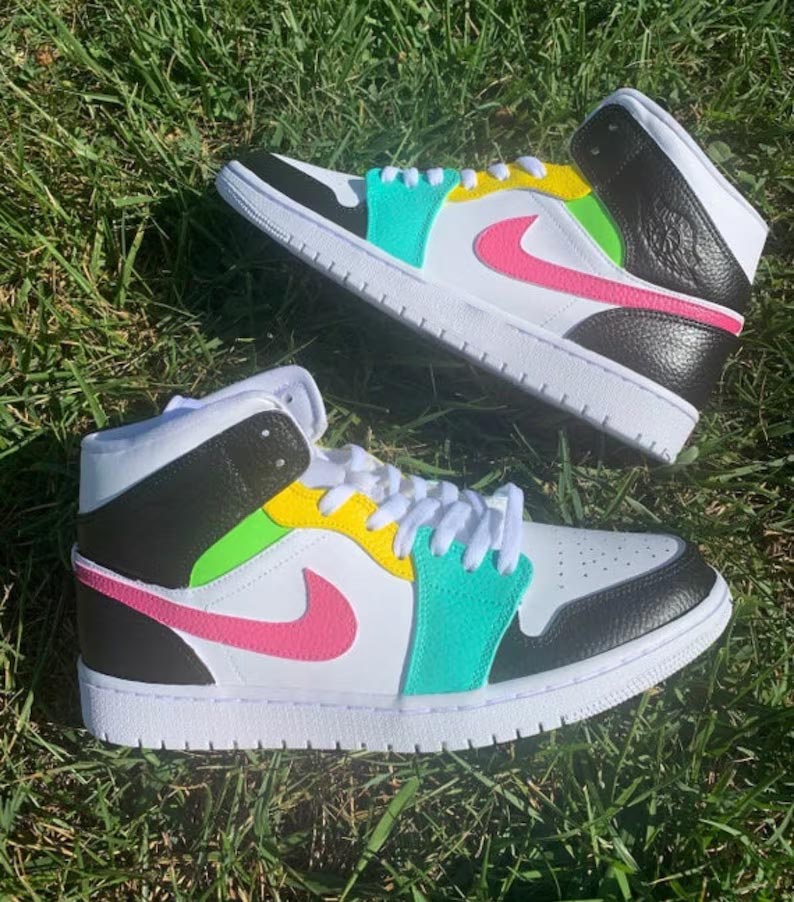 Custom Air Jordan 1 White Multi - Color Blocking