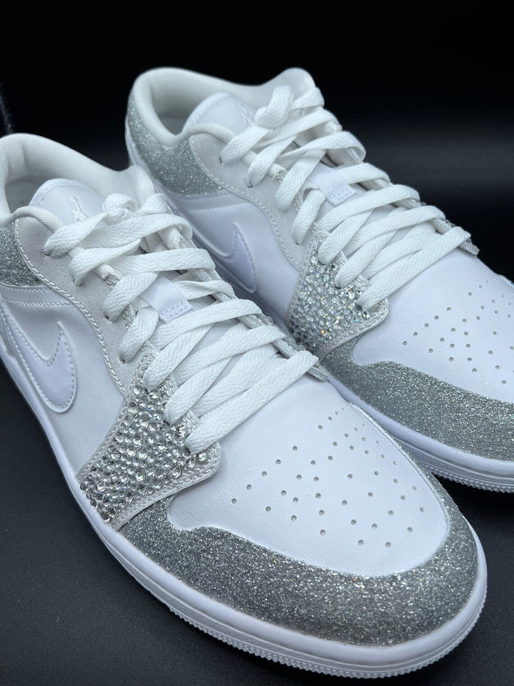 Custom Air Jordan 1 White Silver Glitter Rhinestones