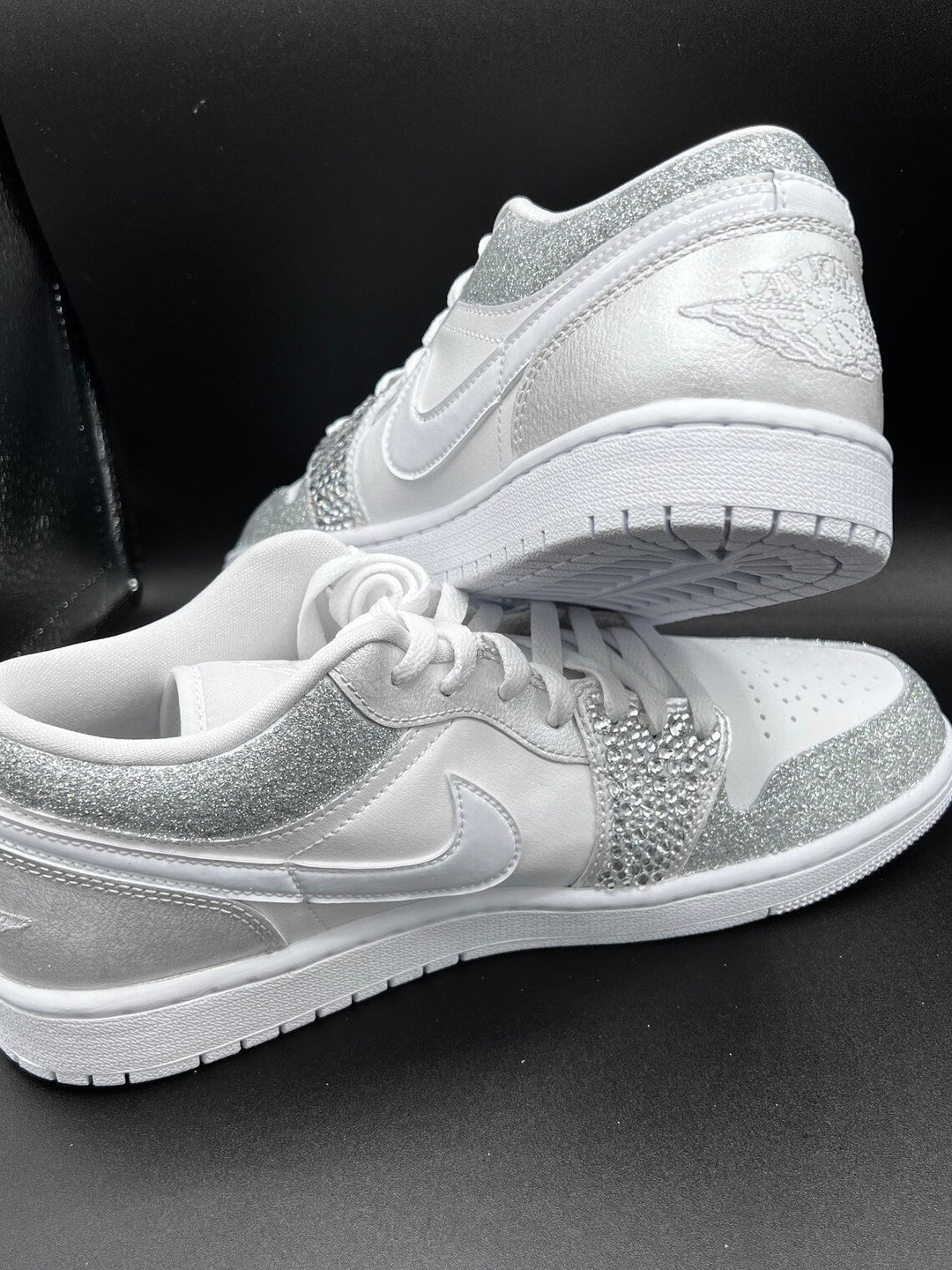 Custom Air Jordan 1 White Silver Glitter Rhinestones