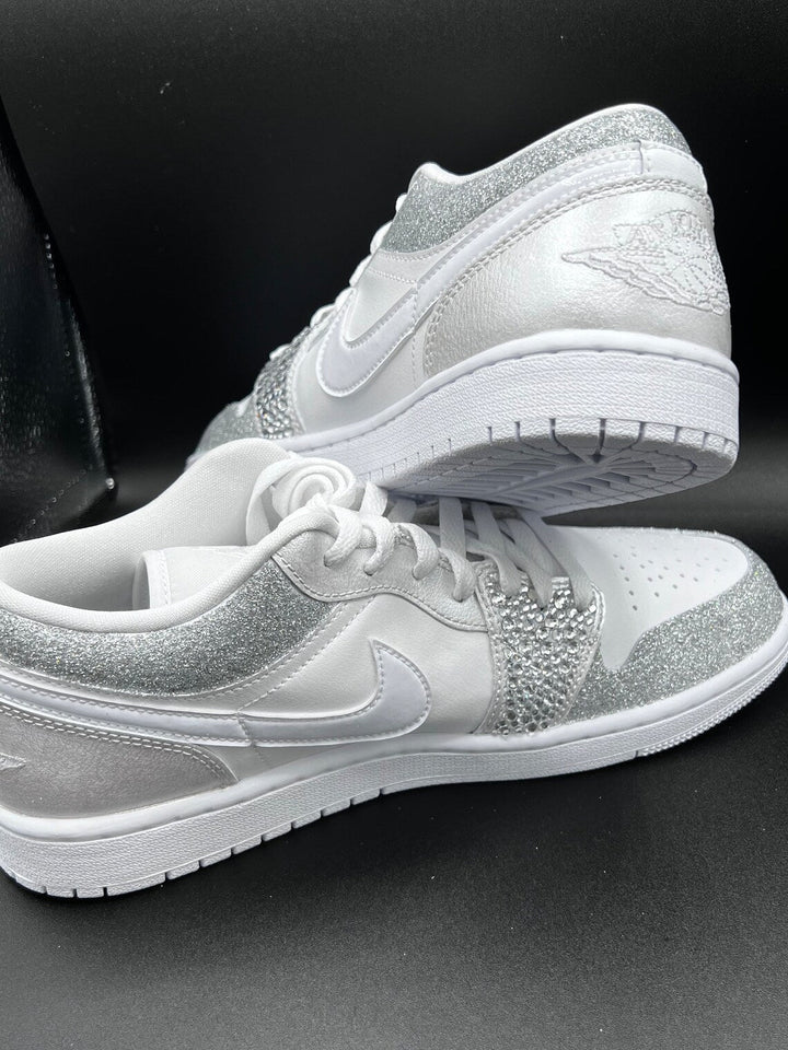 Custom Air Jordan 1 White Silver Glitter Rhinestones