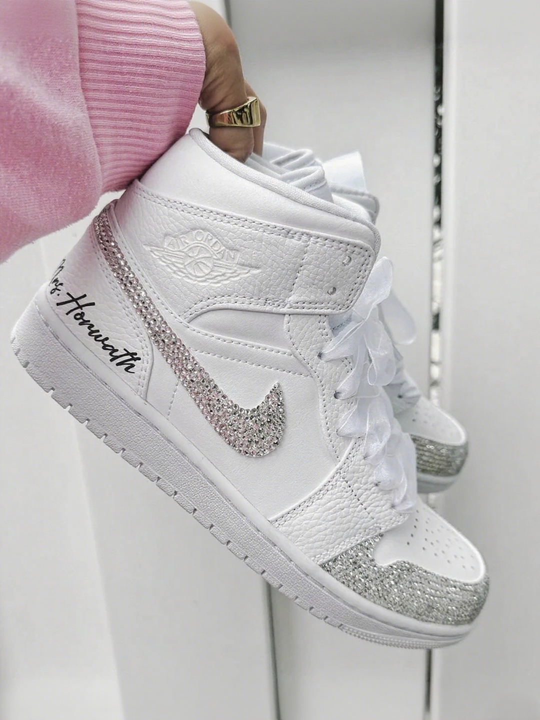 Custom Air Jordan 1 White with Glitter and Personalized