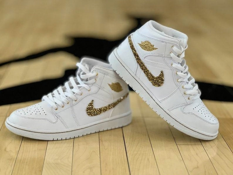 Custom Air Jordan 1 White With Gold Glitter