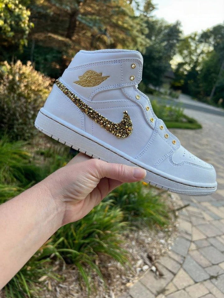 Custom Air Jordan 1 White With Gold Glitter