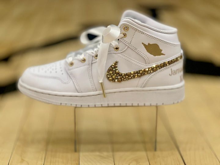 Custom Air Jordan 1 White With Gold Glitter